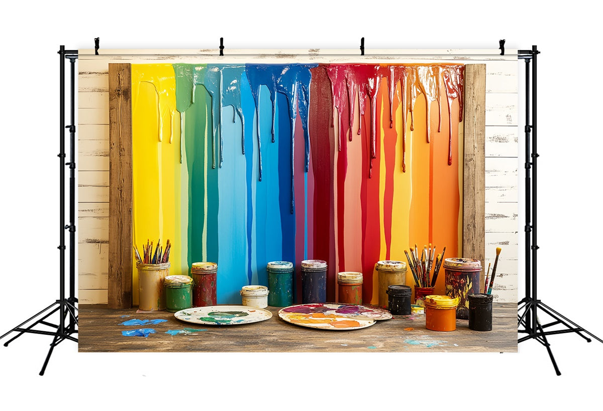 Toile de fond Rentrée Scolaire Peinture Arc-en-Ciel Coulante CSH3-17