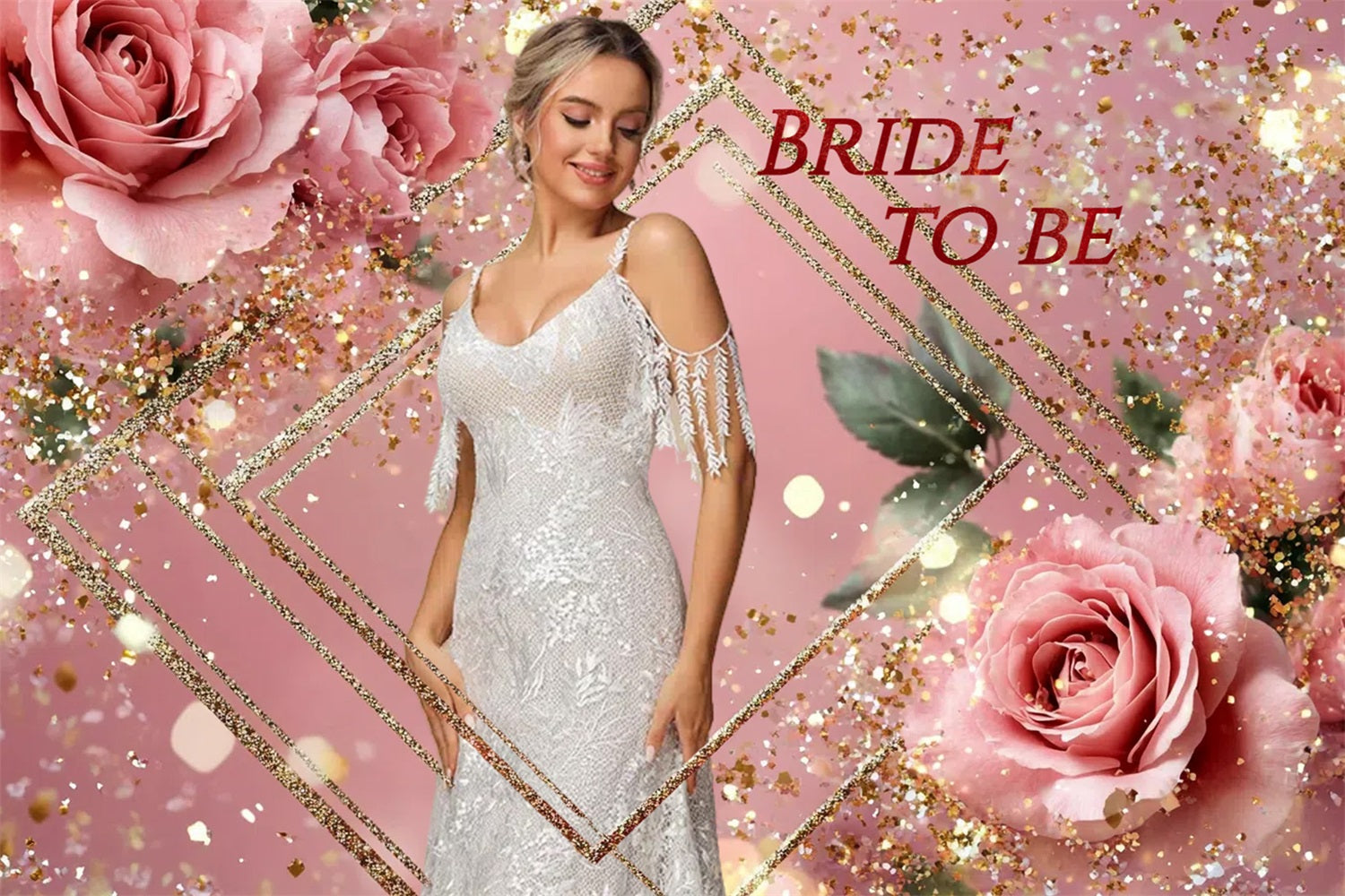 Toile de fond Mariage Personnalisable Rose Scintillante Rose CSH3-278