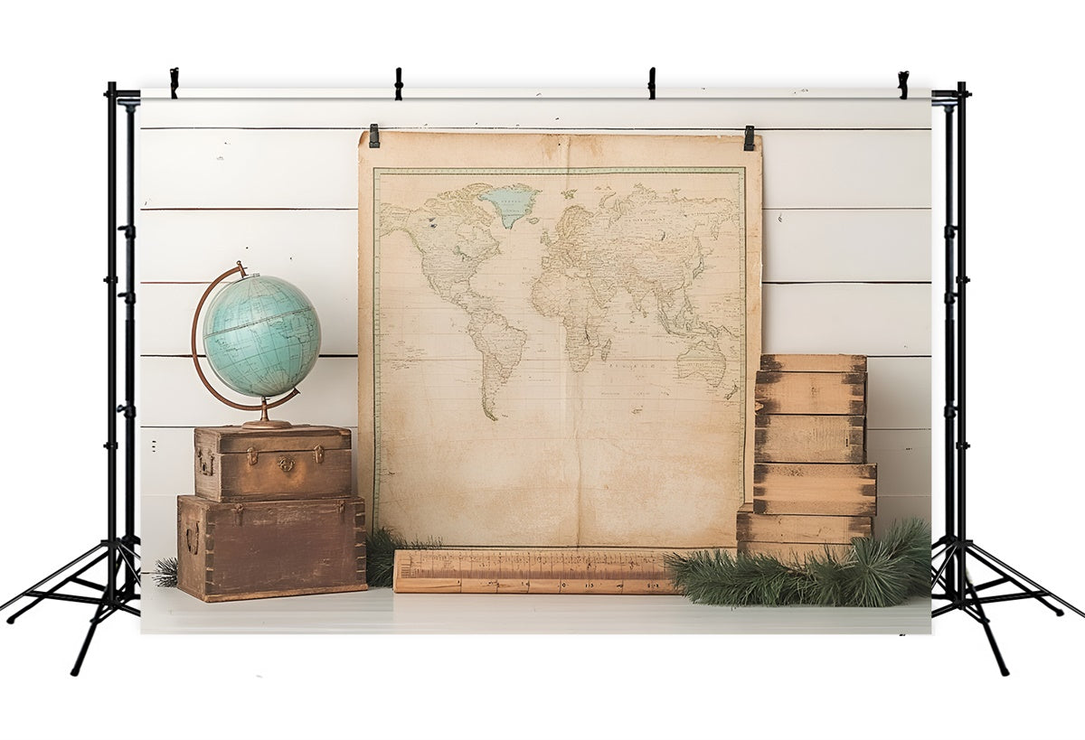 Toile de fond Photo Rentrée Scolaire Globe Antique et Voiturete CSH3-28