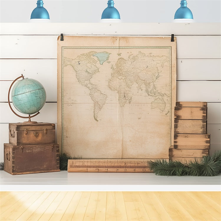 Toile de fond Photo Rentrée Scolaire Globe Antique et Voiturete CSH3-28