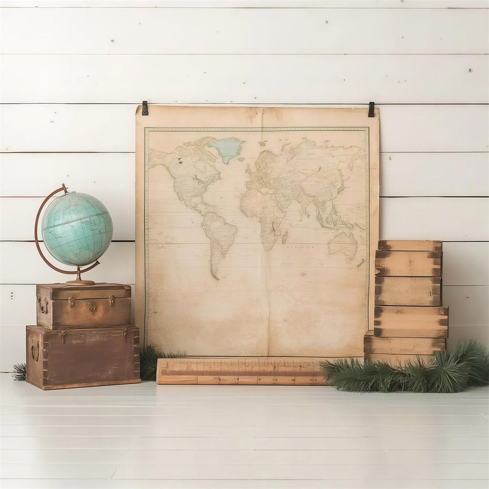 Toile de fond Photo Rentrée Scolaire Globe Antique et Voiturete CSH3-28