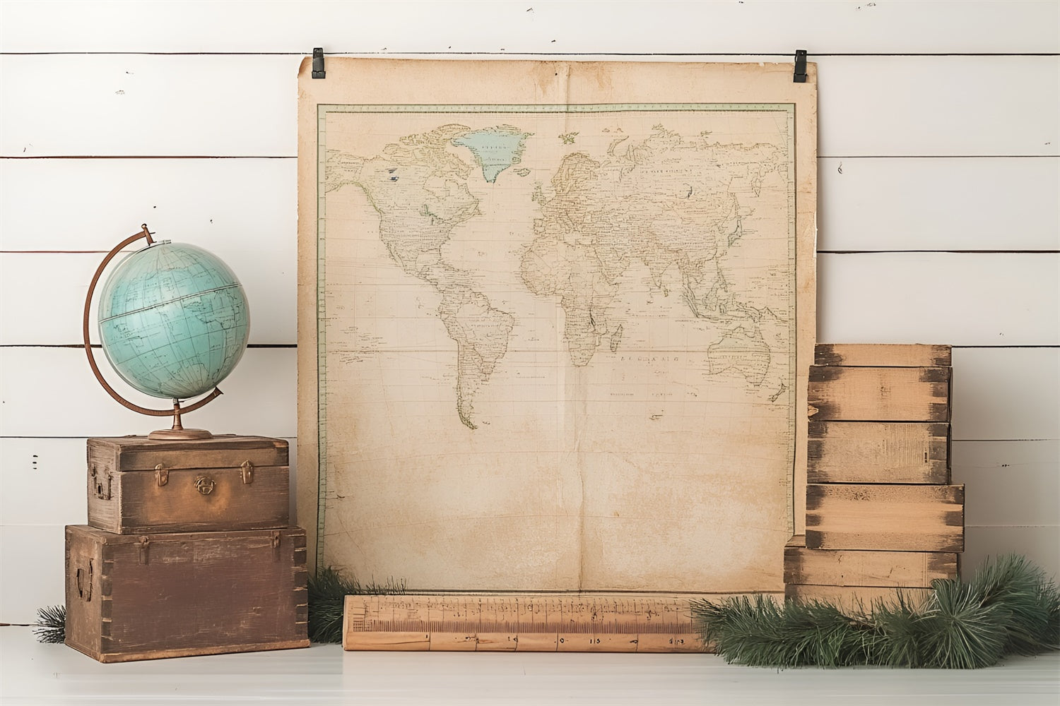 Toile de fond Photo Rentrée Scolaire Globe Antique et Voiturete CSH3-28