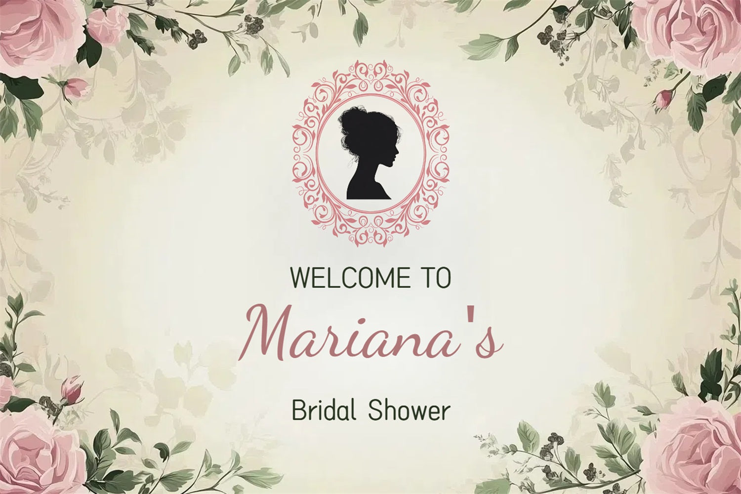 Toile de fond Bridal Shower Personnalisable Cadre Floral CSH3-284