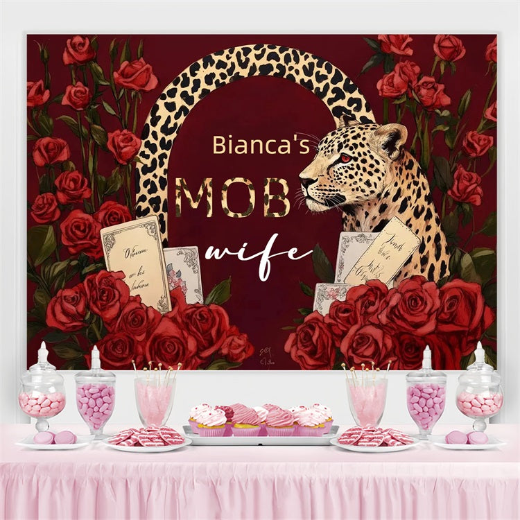 Toile de fond Mariage Personnalisable Léopard Roses Rouges Élégant CSH3-285