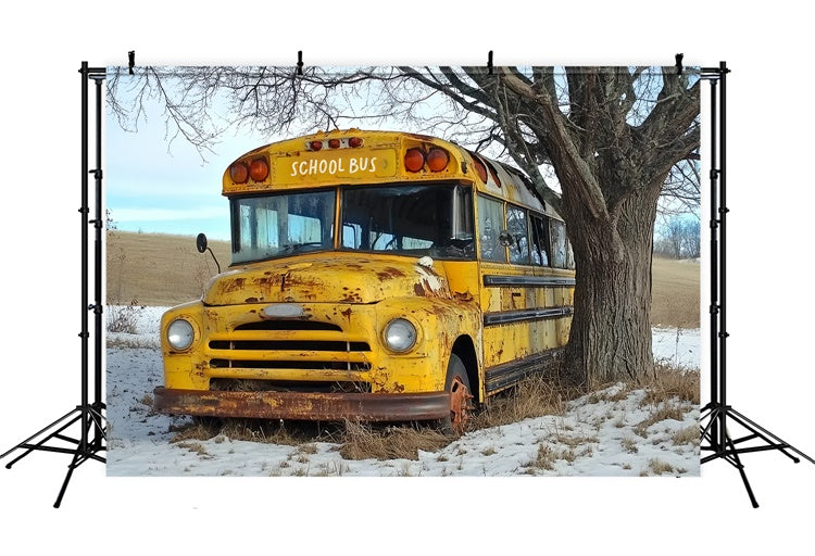 Toile de fond Rentrée Scolaire Bus Rétro Campagne Rouillé CSH3-29