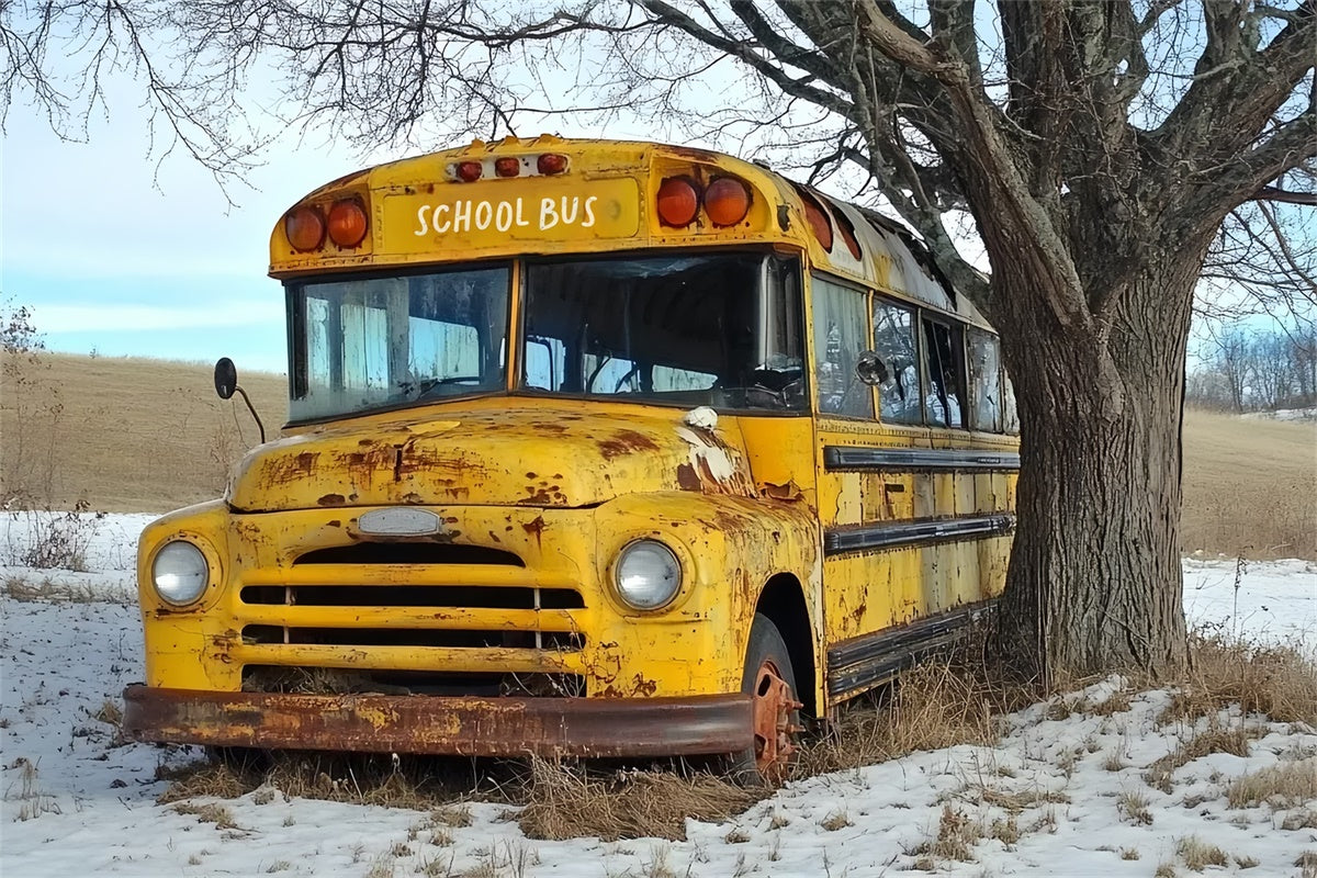 Toile de fond Rentrée Scolaire Bus Rétro Campagne Rouillé CSH3-29