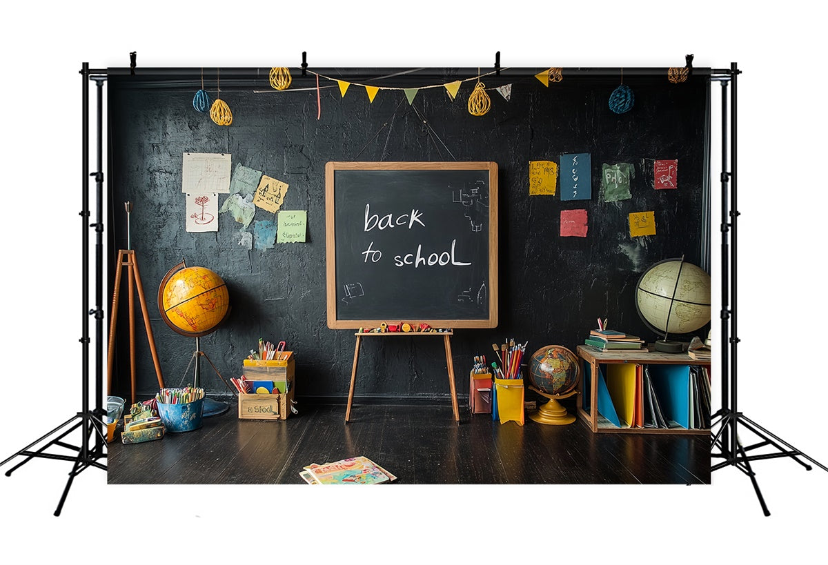 Toile de fond Rentrée Scolaire Salle de Classe Rétro et Tableau Noir CSH3-34