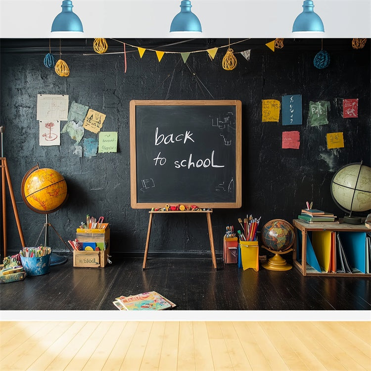 Toile de fond Rentrée Scolaire Salle de Classe Rétro et Tableau Noir CSH3-34