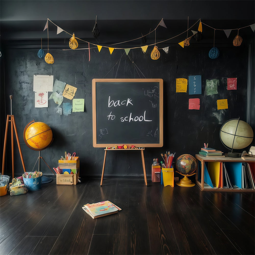 Toile de fond Rentrée Scolaire Salle de Classe Rétro et Tableau Noir CSH3-34