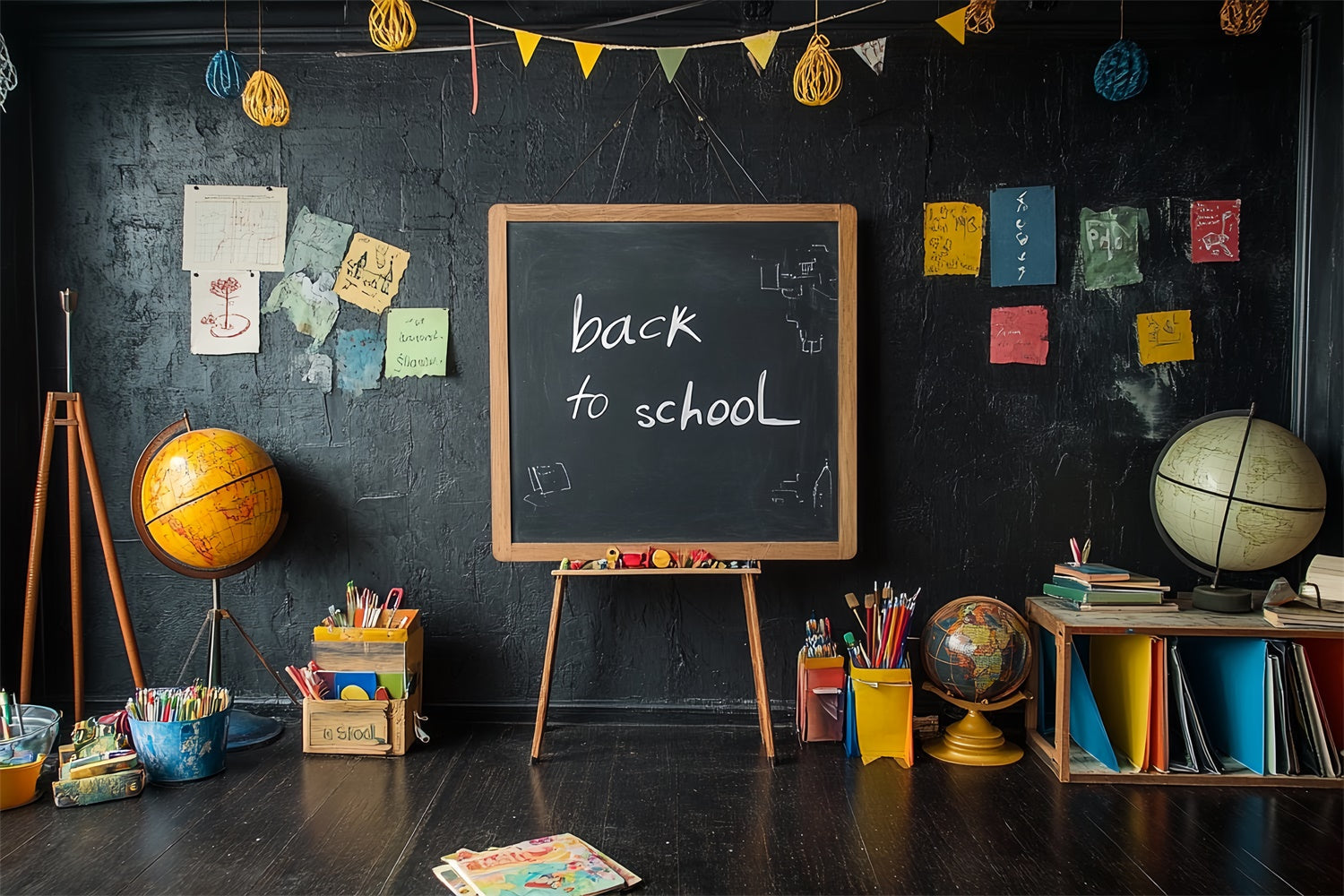 Toile de fond Rentrée Scolaire Salle de Classe Rétro et Tableau Noir CSH3-34