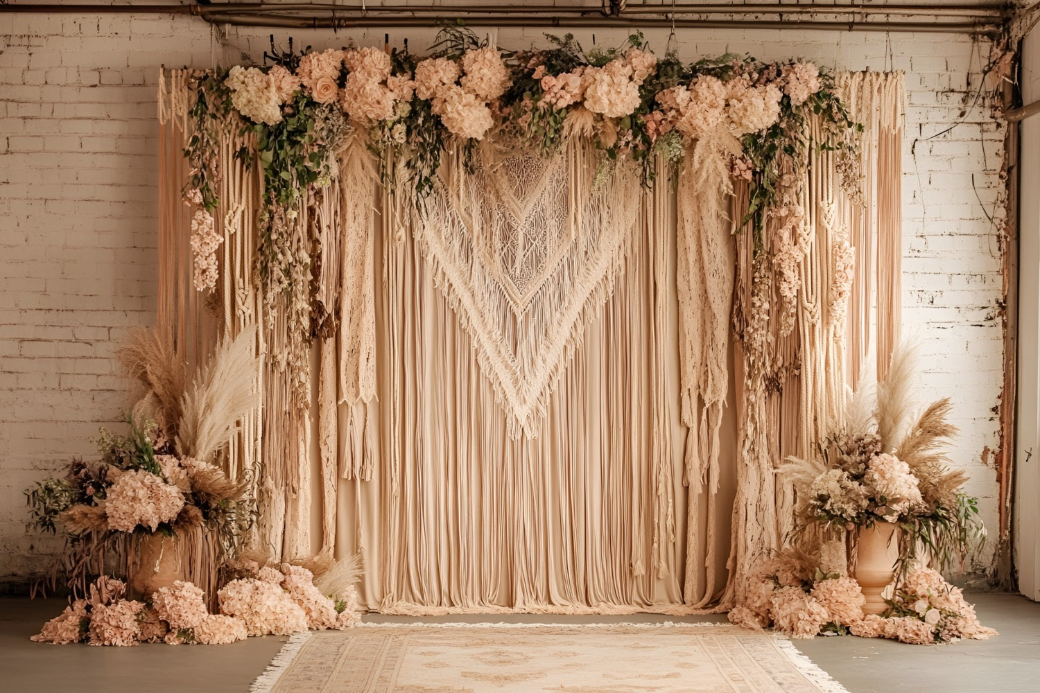 Toile de fond Bohème Macramé Voilage Fleurs Roses CSH4-132