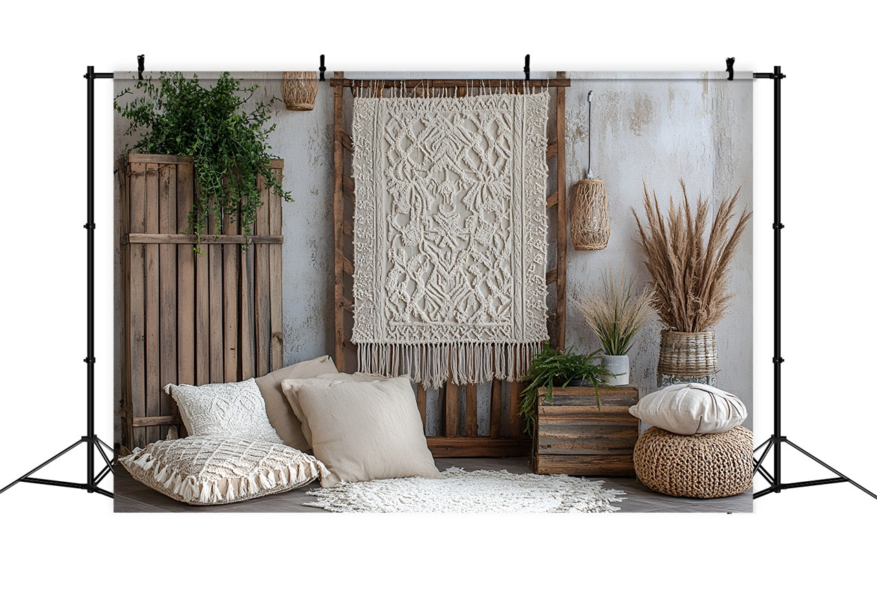 Toile de fond Bohème Idées Mur Macramé Cagettes Bois CSH4-135
