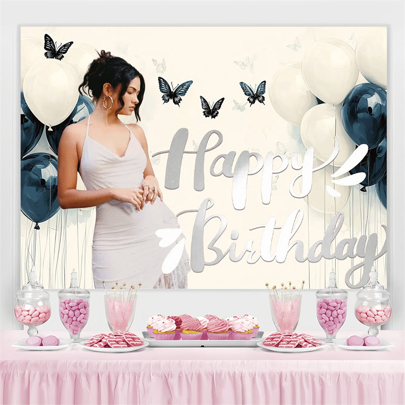 Toile de fond Anniversaire Personnalisable Papillons Ballons CSH4-16