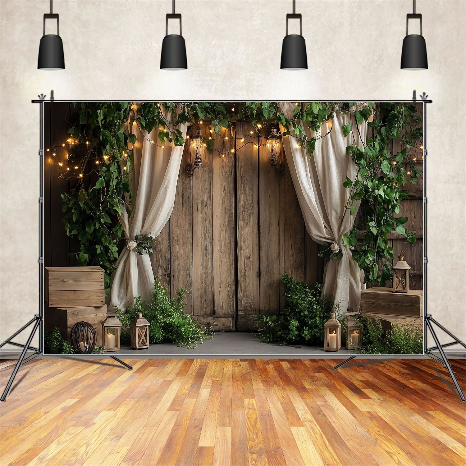 Toile de fond Porte de Grange Lierre Lanterne en Bois CSH4-207