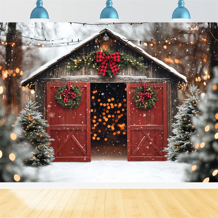Toile de fond Porte de Grange Rouge Noël Porte Sapin CSH4-224