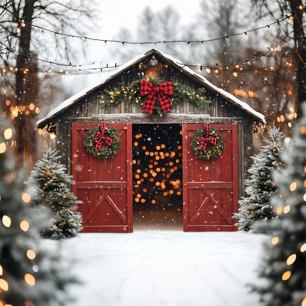 Toile de fond Porte de Grange Rouge Noël Porte Sapin CSH4-224