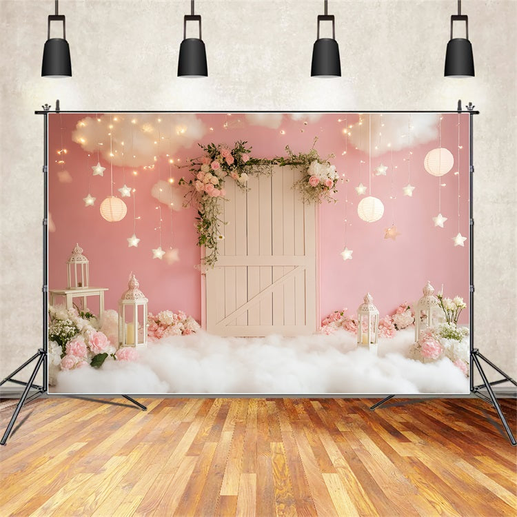 Toile de fond Grange Rose Nuage Rose Lanternes CSH4-227