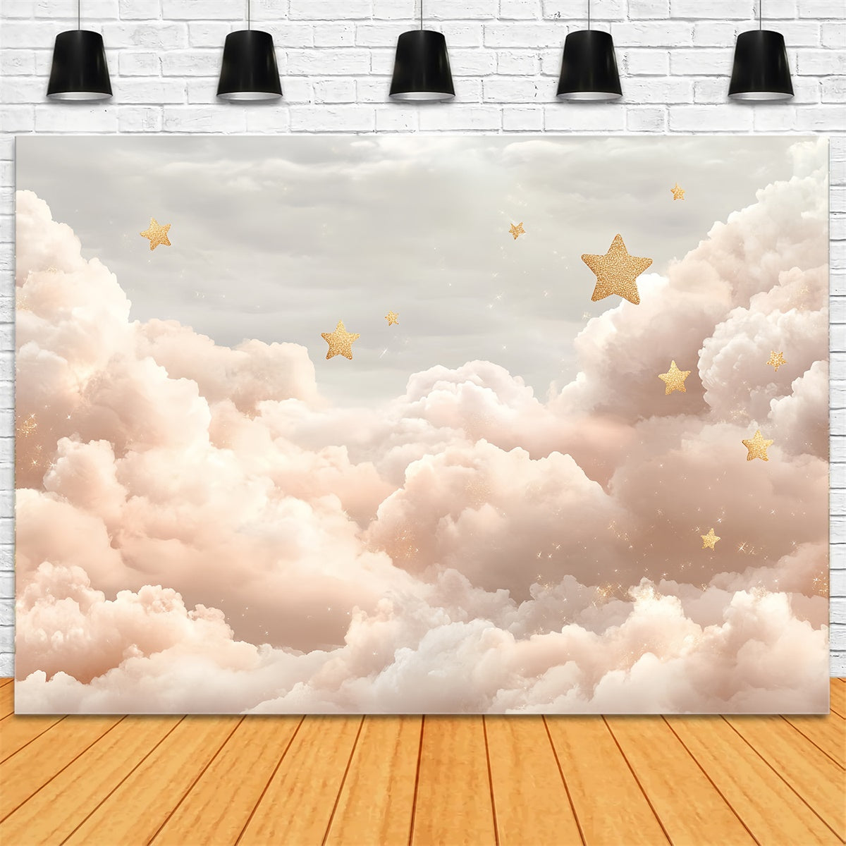 Toile de fond Nuages Rêveurs Étoiles Dorées CSH4-252