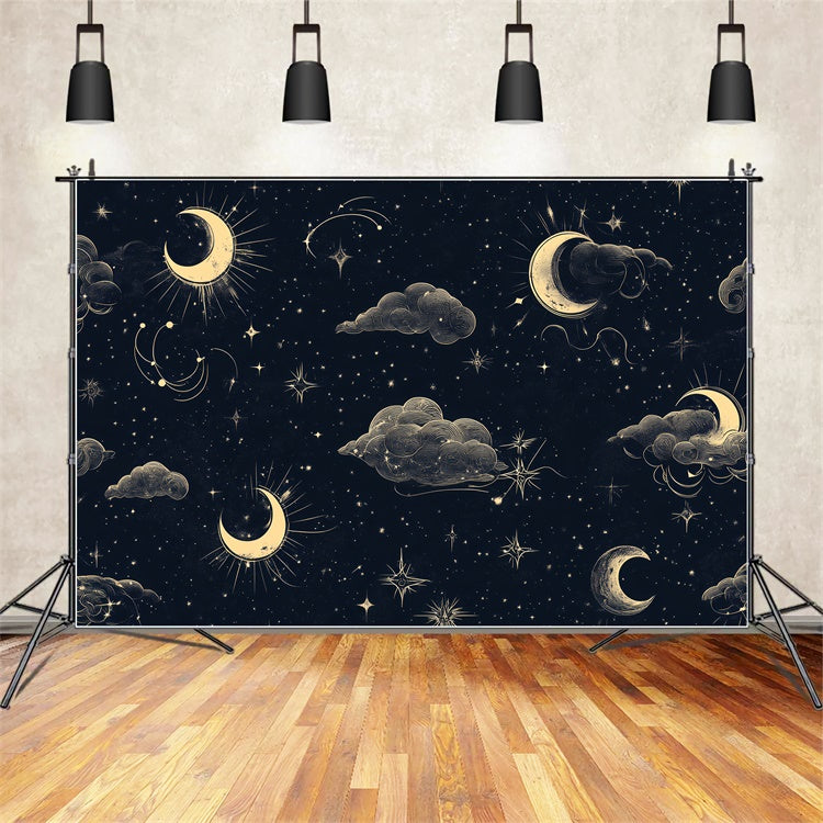Toile de fond Ciel Nocturne Nuages Mystiques Lune Croissante CSH4-259