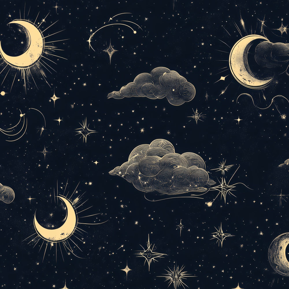 Toile de fond Ciel Nocturne Nuages Mystiques Lune Croissante CSH4-259