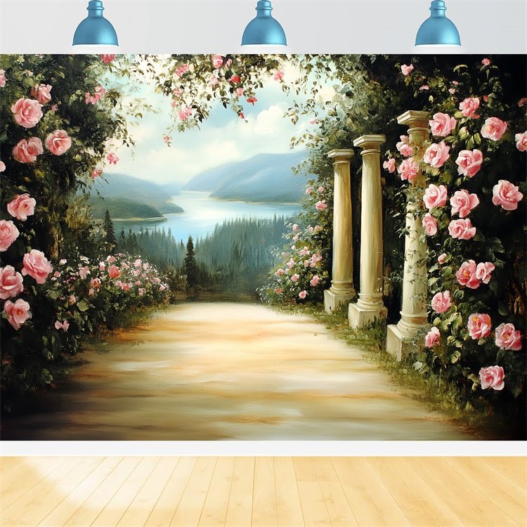 Toile de fond Vintage Pour Photoshoot Colonnes de Pierre Fleurissantes CSH4-272