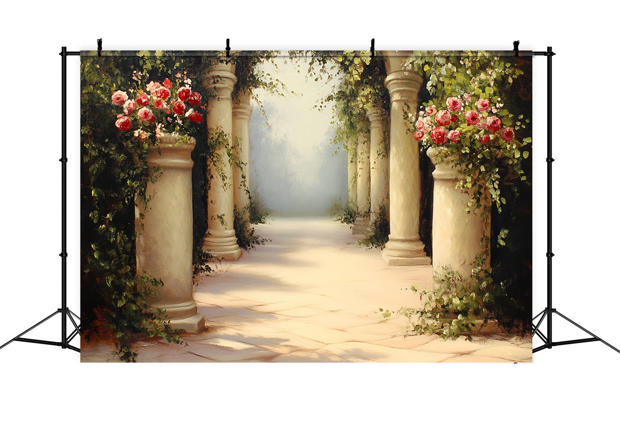 Toile de fond Photo Vintage Corridor en Pierre Fleurs CSH4-288