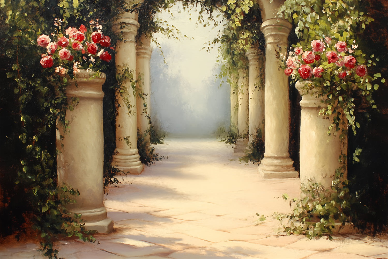 Toile de fond Photo Vintage Corridor en Pierre Fleurs CSH4-288