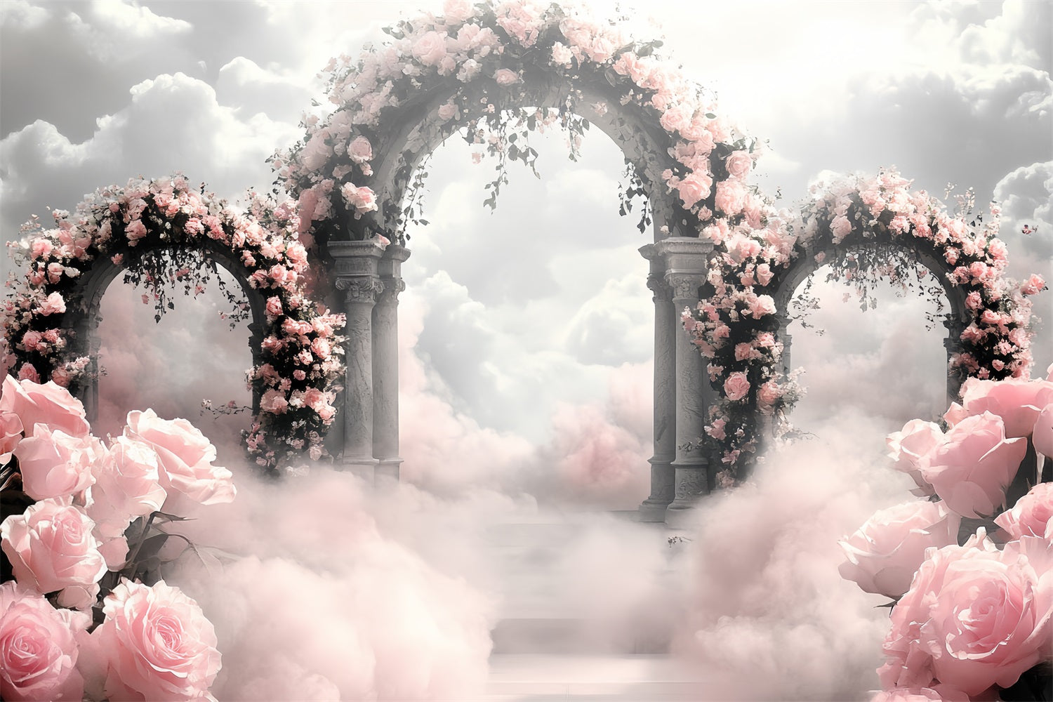 Toile de fond Vintage Idées Paradis des Roses Arches en Pierre CSH4-290