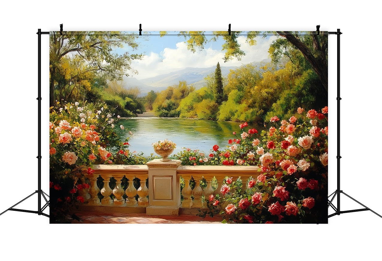 Toile de fond Vintage Jardin de Roses Vue sur le Lac CSH4-306