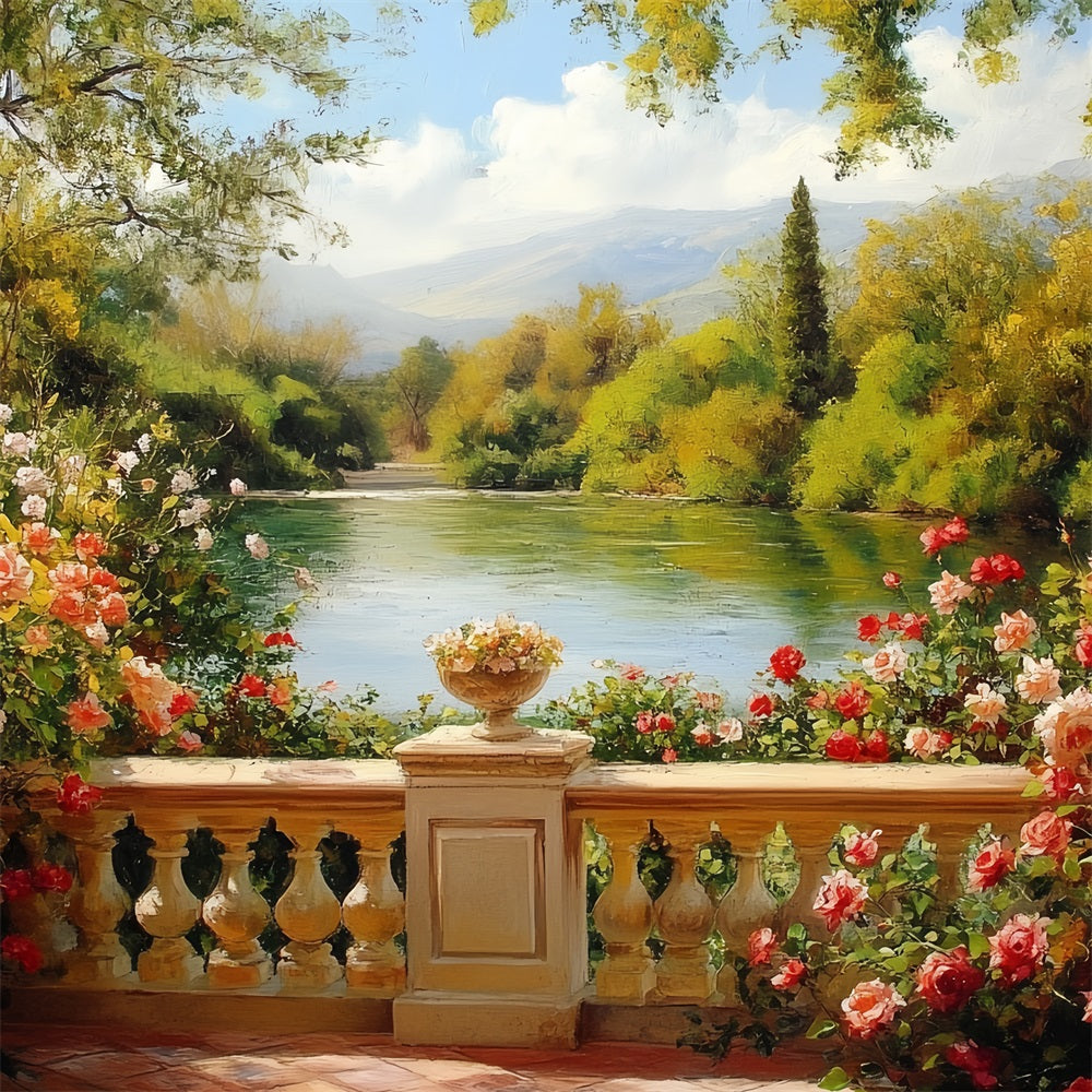 Toile de fond Vintage Jardin de Roses Vue sur le Lac CSH4-306