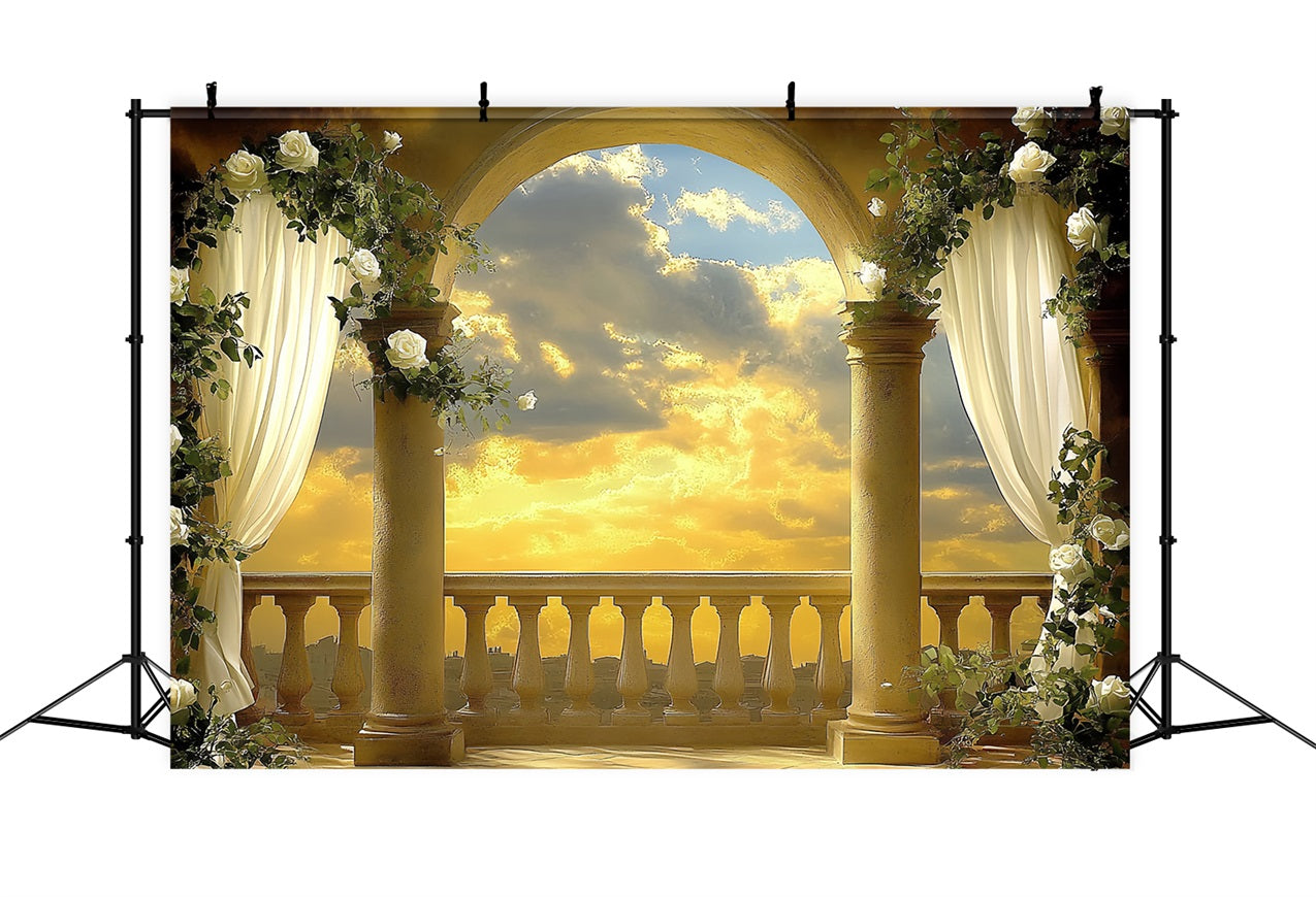 Toile de fond Photo Vintage Arche Coucher de Soleil Floral CSH4-307