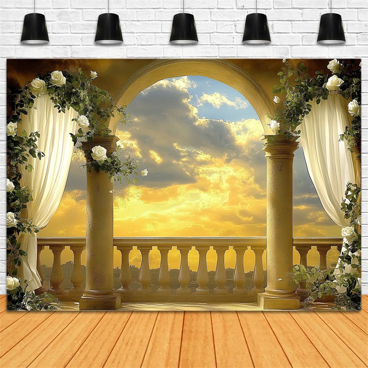 Toile de fond Photo Vintage Arche Coucher de Soleil Floral CSH4-307