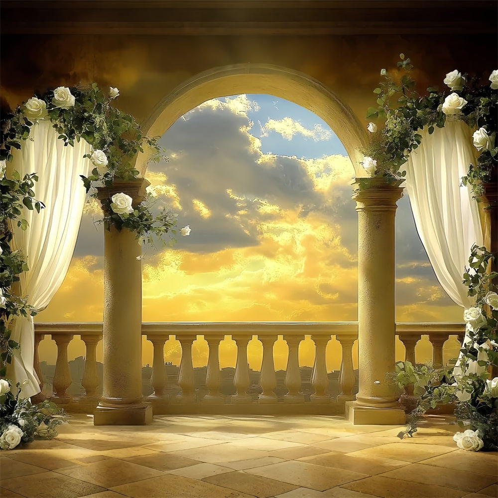 Toile de fond Photo Vintage Arche Coucher de Soleil Floral CSH4-307