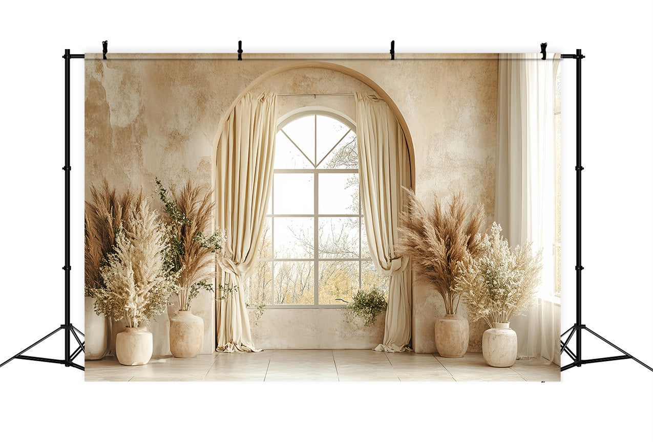 Toile de fond Vintage Boho Pampas Fenêtre Beige CSH4-315