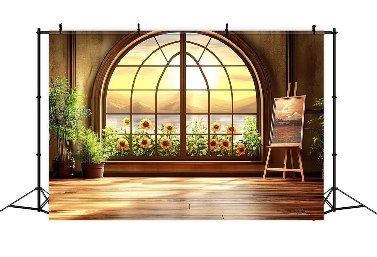 Toile de fond Photo Vintage Jardin Tournesols Fenêtre CSH4-317