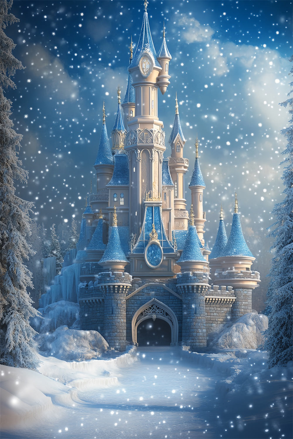 Toile de fond Château Gelé Neige d’Hiver Tombante CSH4-323
