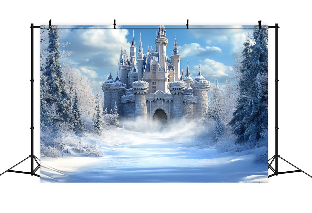 Toile de fond Château d’Hiver Royaume Gelé Ciel Lumineux CSH4-324