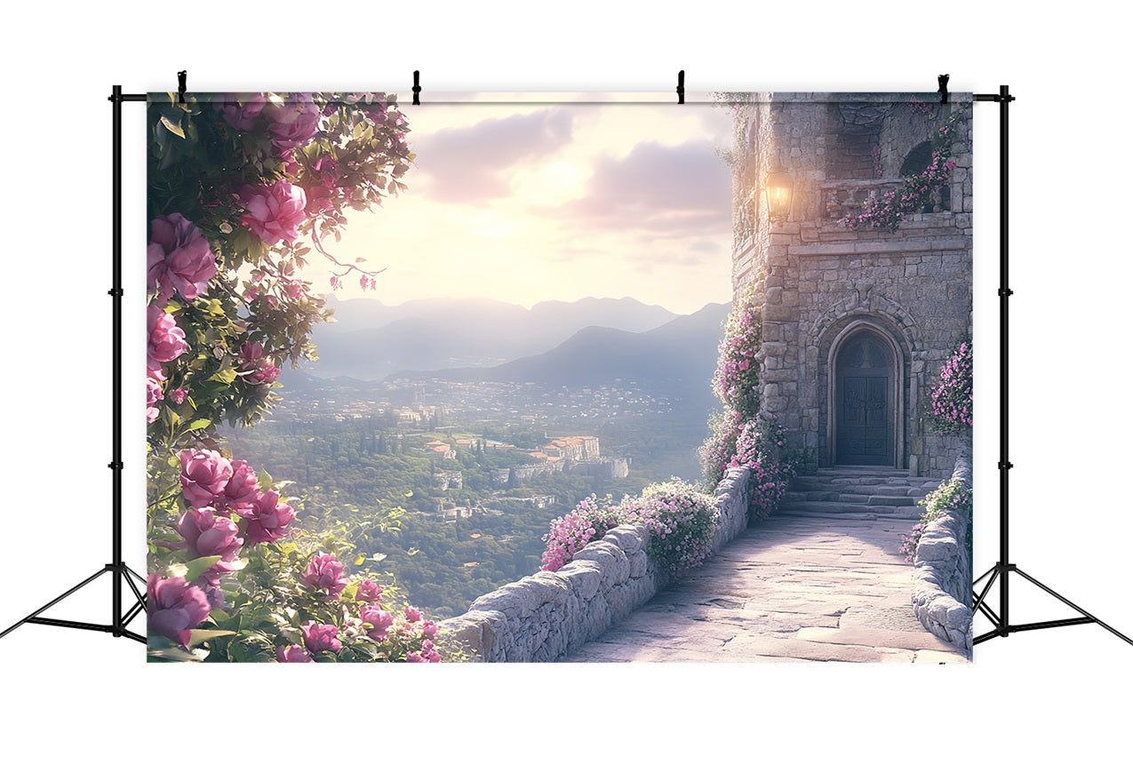 Toile de fond Mur de Château Sentier de Fleurs Conte de Fées CSH4-356