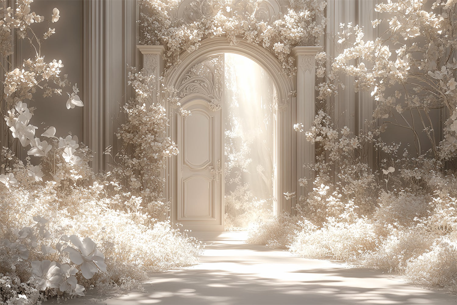 Toile de fond Intérieur Château Arche Fantaisie Florale Blanche CSH4-358