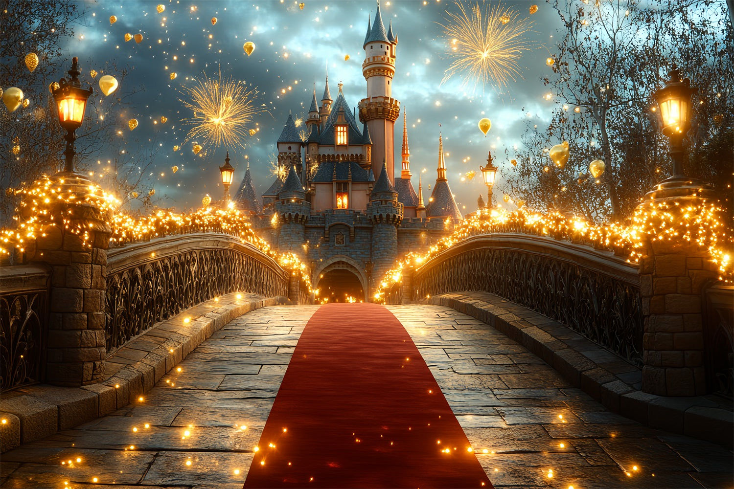 Toile de fond Château Feu d’Artifice Pont de Célébration CSH4-359