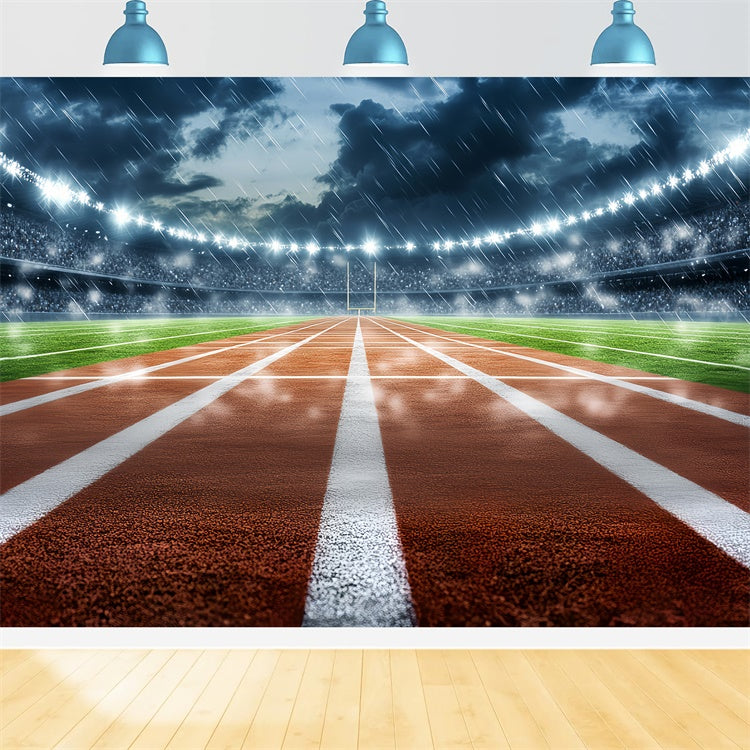 Toile de fond Stade de Football Piste de Stade Pluvieux CSH4-372