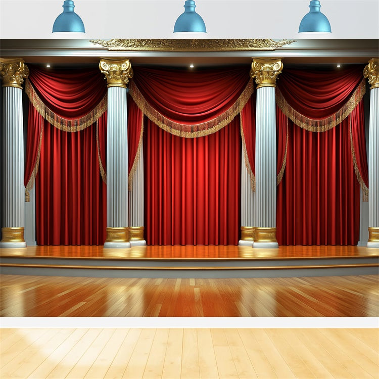 Toile de fond Photo Vintage Rideau Rouge Scène Colonnes CSH4-403