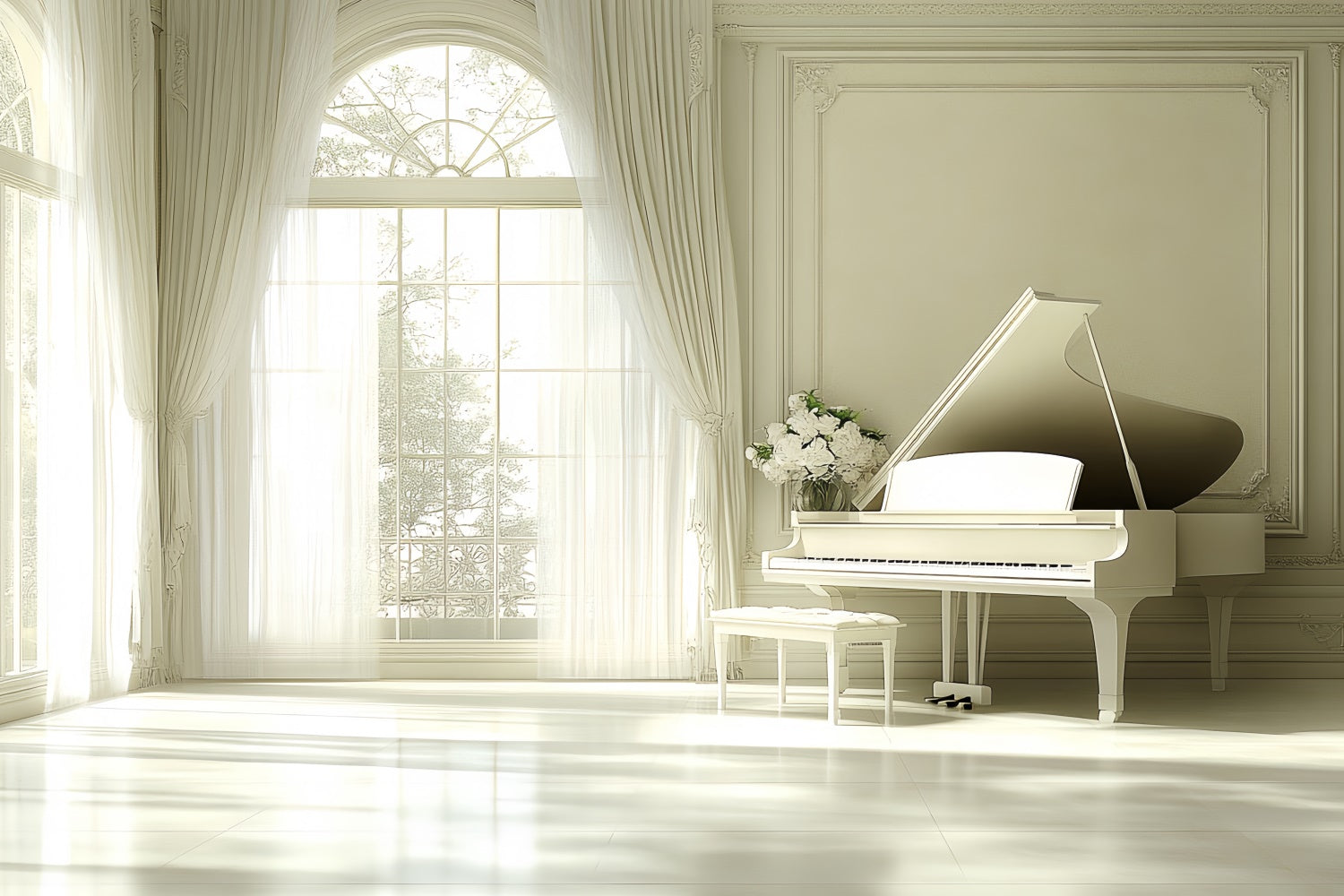 Toile de fond Photo Vintage Piano Blanc Salle Élégante CSH4-414