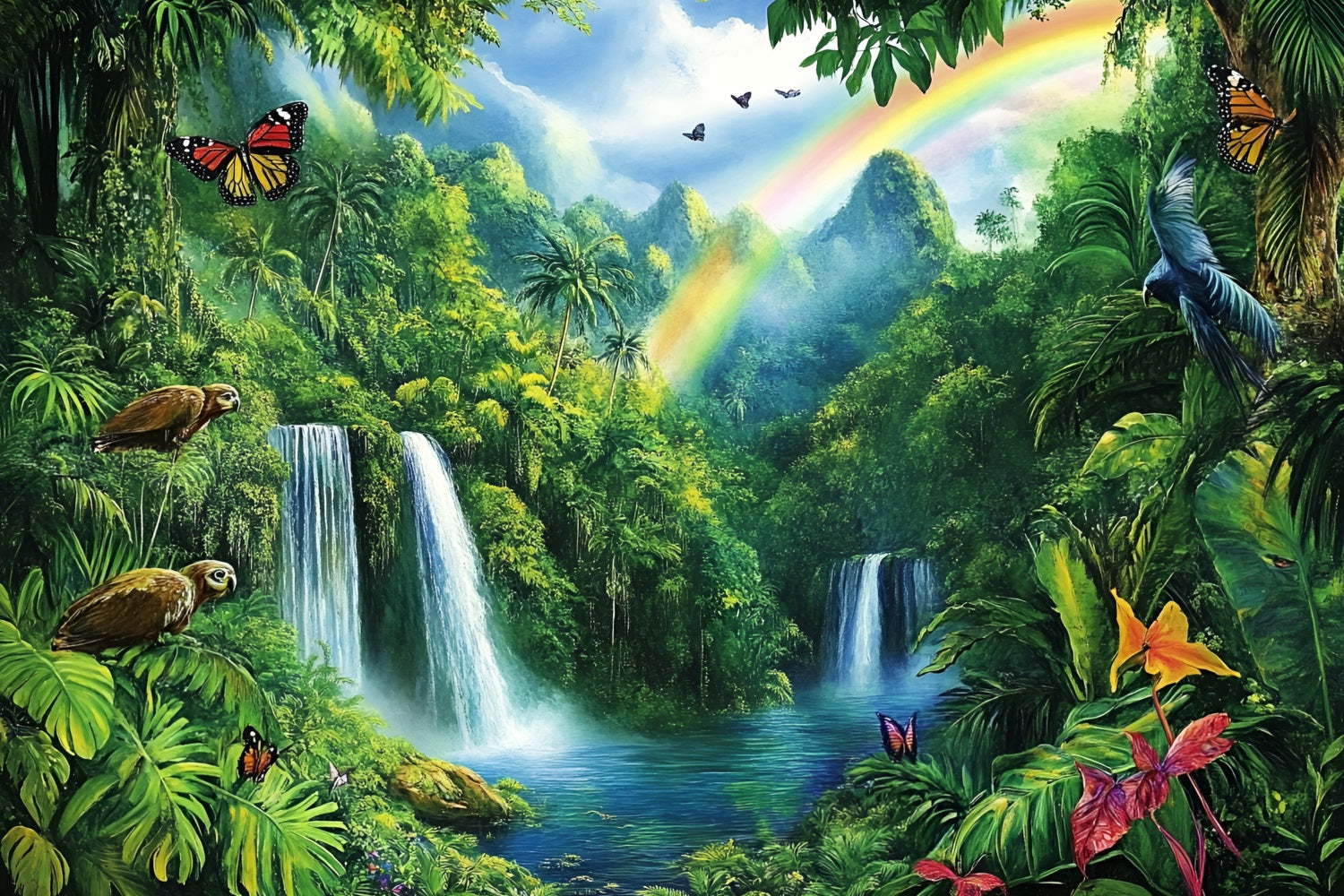 Toile de fond Forêt Arc-en-Ciel Jungle Cascade CSH4-71