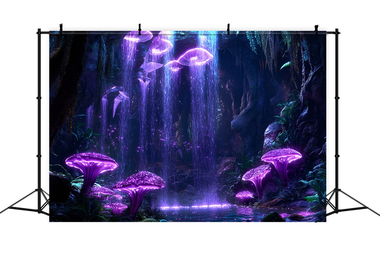 Toile de fond Forêt Grotte de Champignons Lumineux Cascade CSH4-76