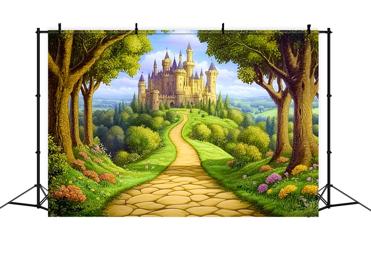Toile de fond Conte de Fées Forêt Chemin Château CSH4-77