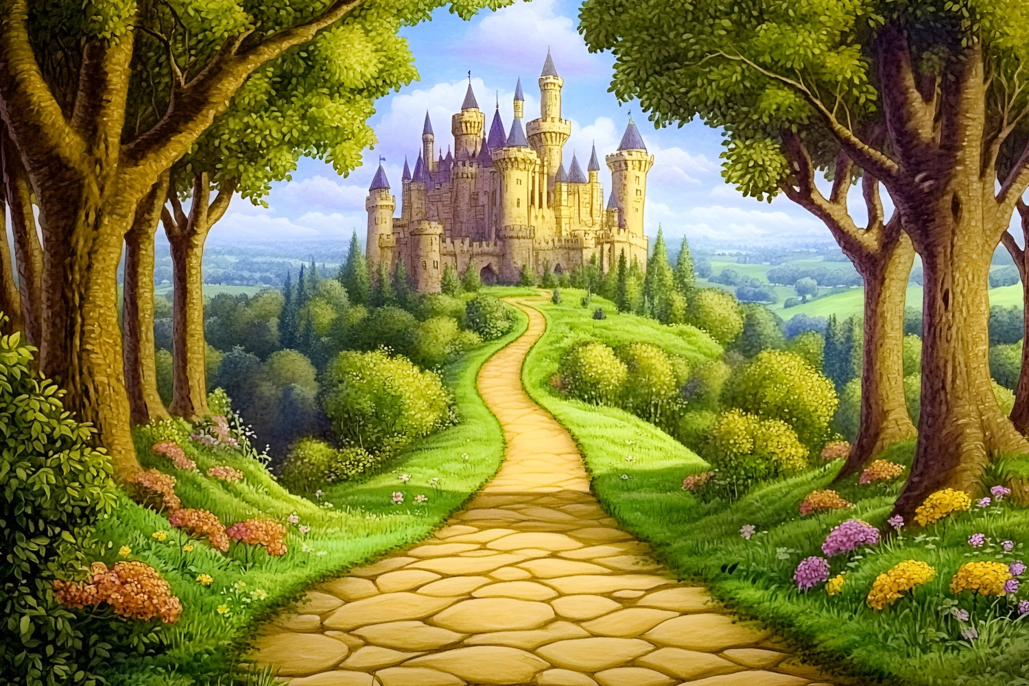 Toile de fond Conte de Fées Forêt Chemin Château CSH4-77
