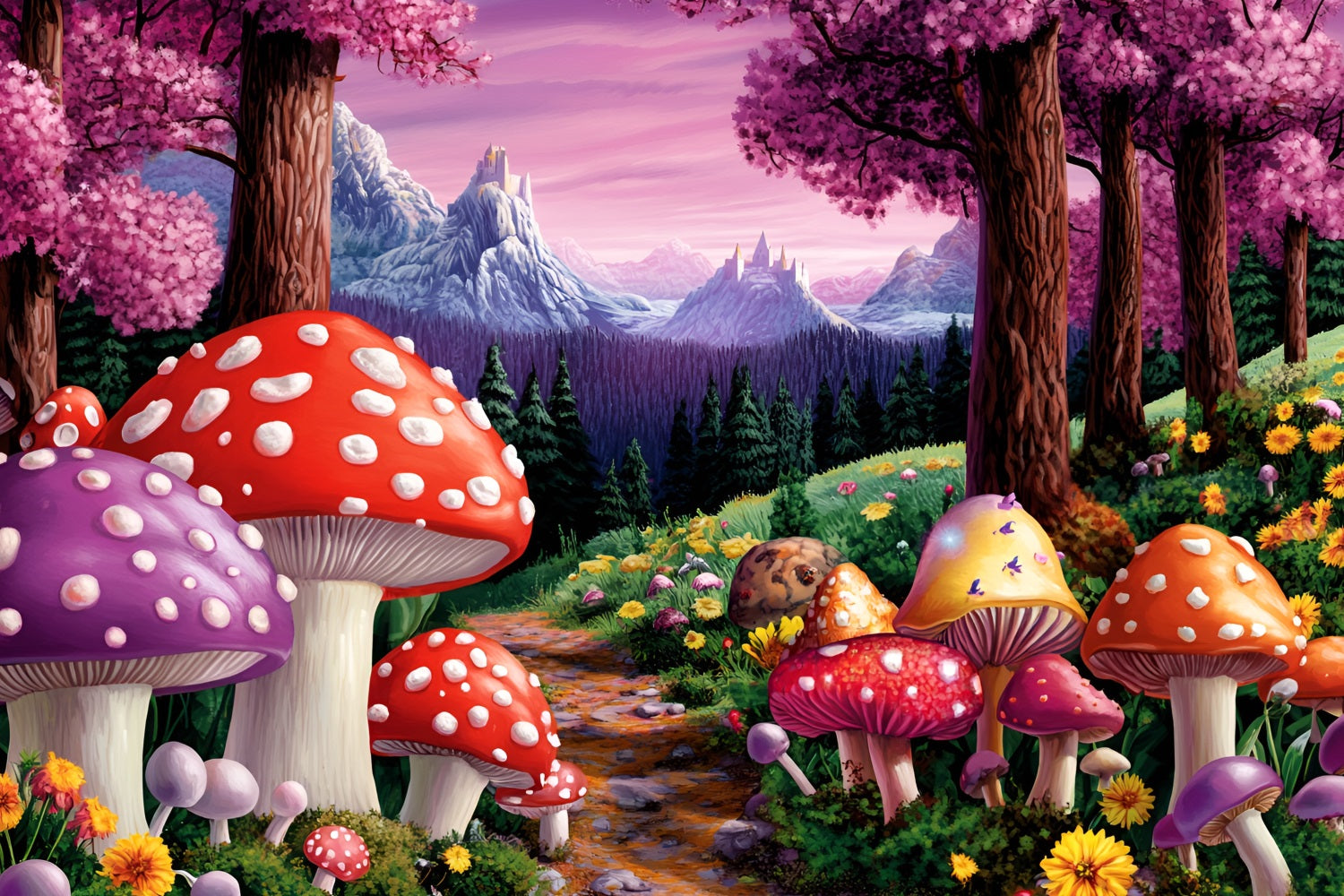 Toile de fond Forêt Sentier de Champignons Château Pics CSH4-79