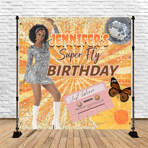 Toile de fond Anniversaire Personnalisée Paillettes Funky Années 70 CSH5-1