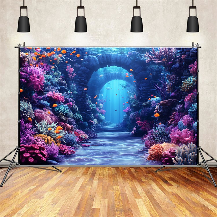 Toile de fond Sous-Marine Arches Aquatiques Corail Été CSH5-100